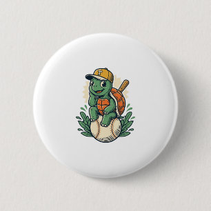 Baseball Turtle Vintage Engraving Graphic Design_1 2 Inch Round Button