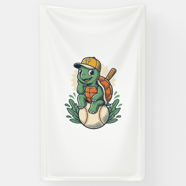 Baseball Turtle Vintage Engraving Graphic Design_1 Banner (Vertical)