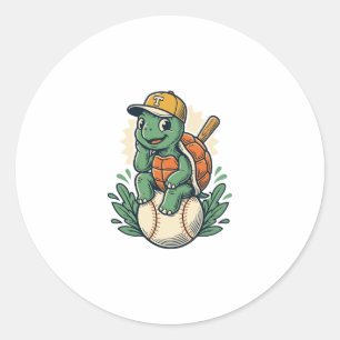 Baseball Turtle Vintage Engraving Graphic Design_1 Classic Round Sticker