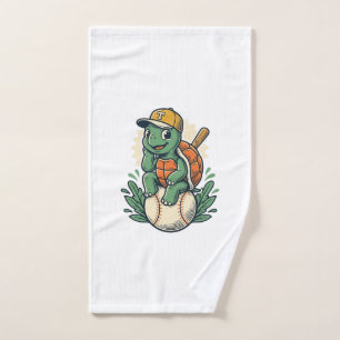 Baseball Turtle Vintage Engraving Graphic Design_1 Hand Towel