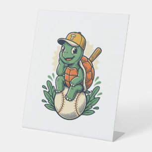 Baseball Turtle Vintage Engraving Graphic Design_1 Pedestal Sign