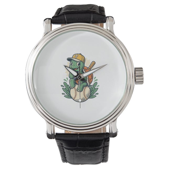 Baseball Turtle Vintage Engraving Graphic Design_1 Watch (Front)