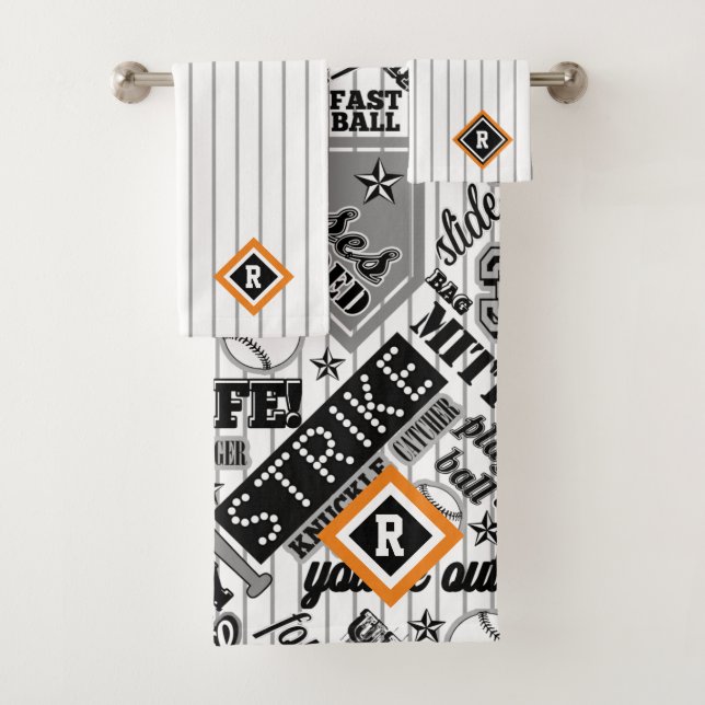 Baseball Typography Black White Stripes ID770 Bath Towel Set (Insitu)