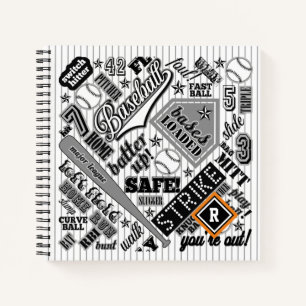 Baseball Typography Black White Stripes ID770 Notebook