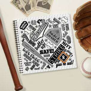 Baseball Typography Black White Stripes ID770 Notebook