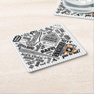 Baseball Typography Black White Stripes ID770 Square Paper Coaster