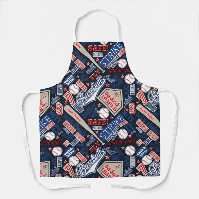 Baseball Typography Red White Blue ID770 Apron (Front)
