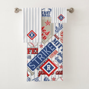 Baseball Typography Red White Blue Stripes ID770 Bath Towel Set