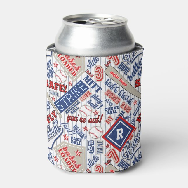 Baseball Typography Red White Blue Stripes ID770 Can Cooler (Can Front)