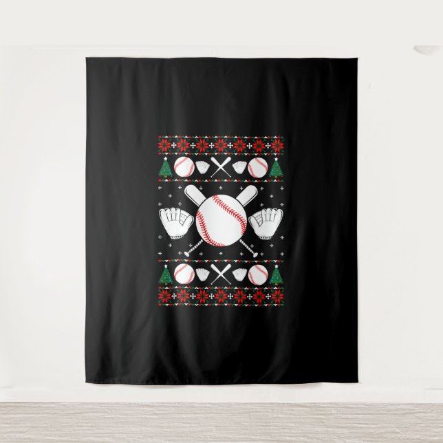 Baseball Ugly Christmas Sweater Tapestry (Front)