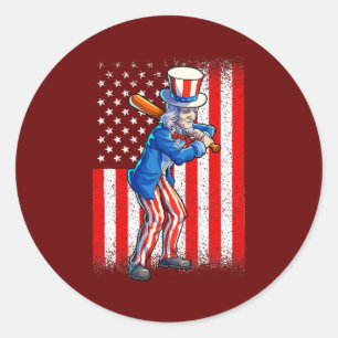 Baseball Uncle Sam 4th Of July Men Boys American Classic Round Sticker