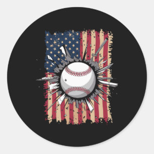 Baseball Us Flag  Classic Round Sticker
