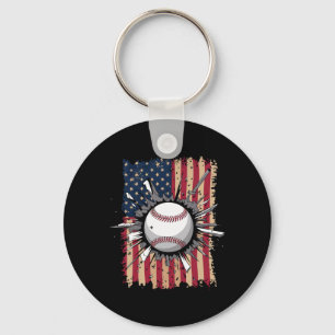 Baseball Us Flag  Keychain