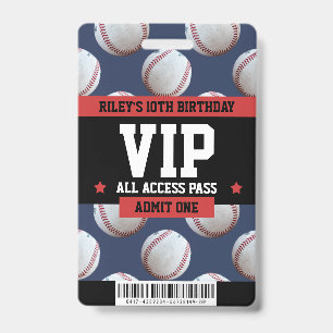 Baseball VIP Birthday Party Guest Pass Badge