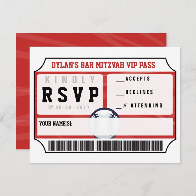 BASEBALL VIP REPLY CARD Bar Bat Mitzvah Invitation (Front/Back)