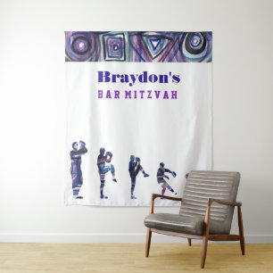 BASEBALL WATERCOLOR Bar Mitzvah Photo Op Backdrop Tapestry