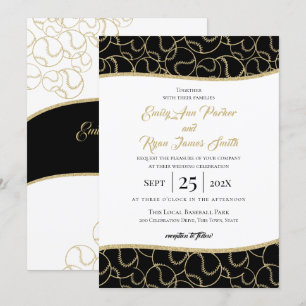 Baseball Wedding Gold and Black Invitation