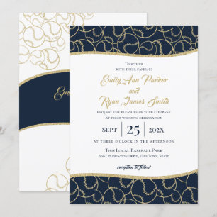 Baseball Wedding Gold and Blue Invitation