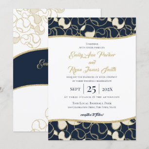 Baseball Wedding Gold and Blue Invitation