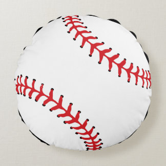 Baseball white and red round pillow