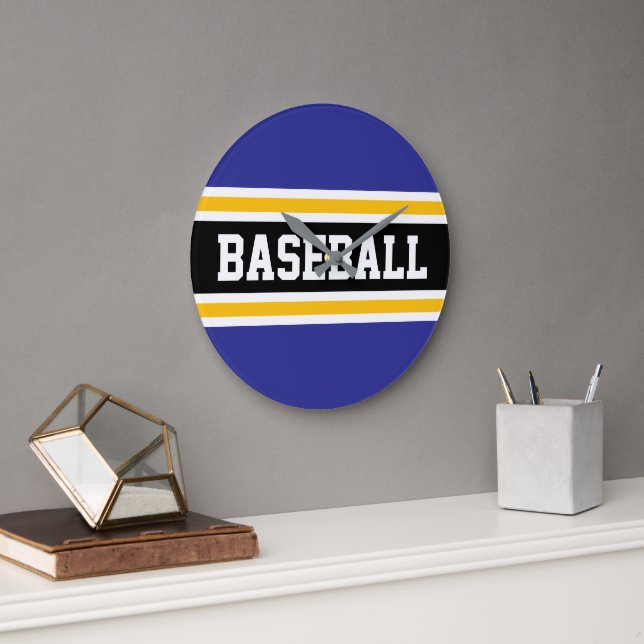 BASEBALL White Black Orange Racing Stripes Large Clock (Office)