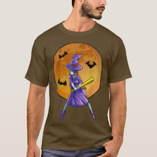 Baseball Witch Halloween Women Girls Baseball Hall T-Shirt