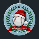Baseball With A Christmas Style Santa Hat Ceramic Ornament<br><div class="desc">Show the world your love for baseball while displaying your Christmas spirit.</div>