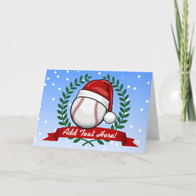 Baseball With A Christmas Style Santa Hat Holiday Card (Front)