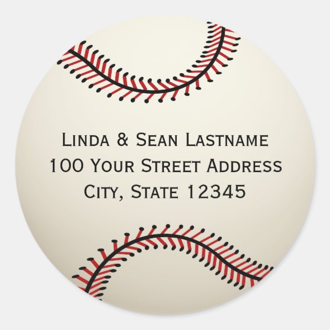 Baseball with Address Classic Round Sticker (Front)