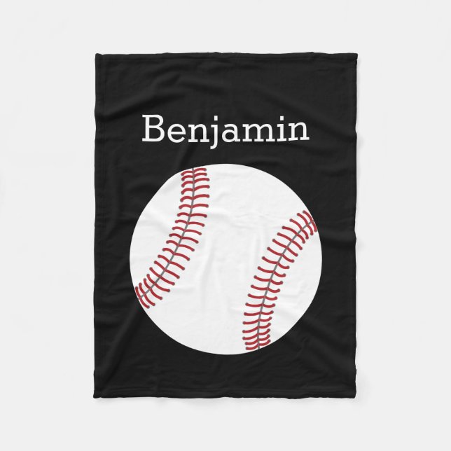 Baseball with Custom Name - Black Fleece Blanket (Front)