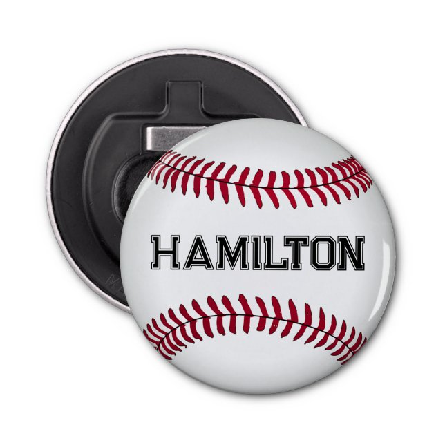 Baseball with Custom Name Bottle Opener (Front)