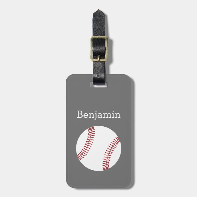 Baseball with Custom Name - Grey Luggage Tag (Front Vertical)