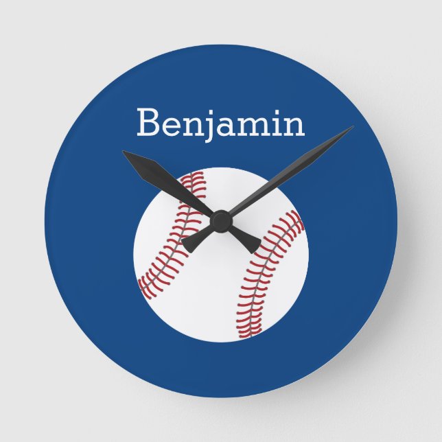 Baseball with Custom Name - Royal Blue Round Clock (Front)