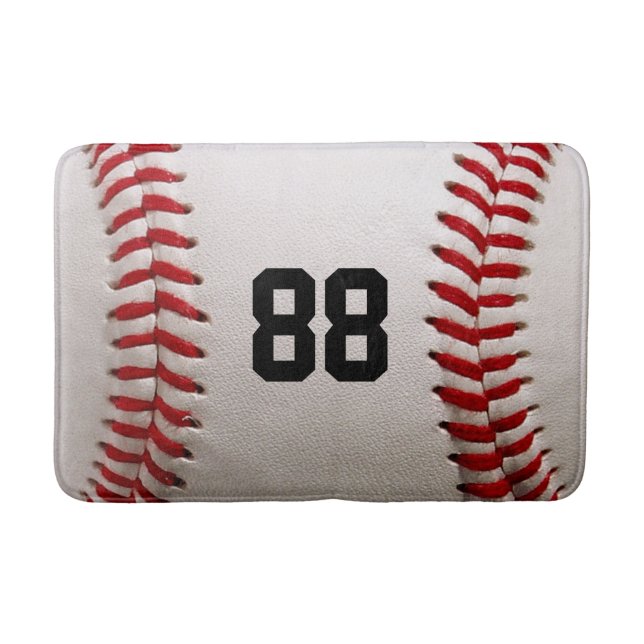 Baseball with Customizable Number Bath Mat (Front)