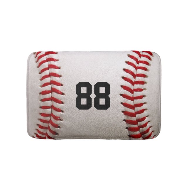 Baseball with Customizable Number Bath Mat (Front)