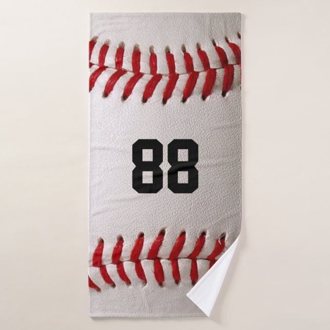 Baseball with Customizable Number Bath Towel (Bath Towel)