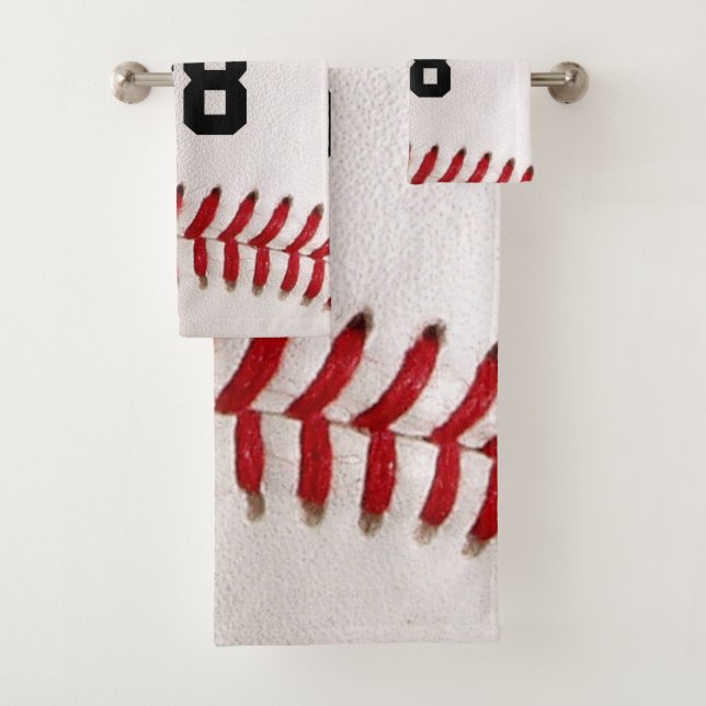 Baseball with Customizable Number Bath Towel Set (Insitu)