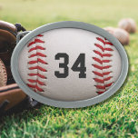 Baseball with Customizable Number Belt Buckle<br><div class="desc">A macro photograph of a brand new Baseball with red stitching. Perfect gift for the baseball softball freak or sports fanatic.</div>