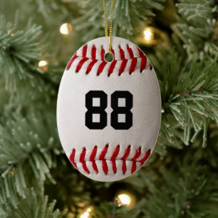Baseball with Customizable Number Ceramic Ornament
