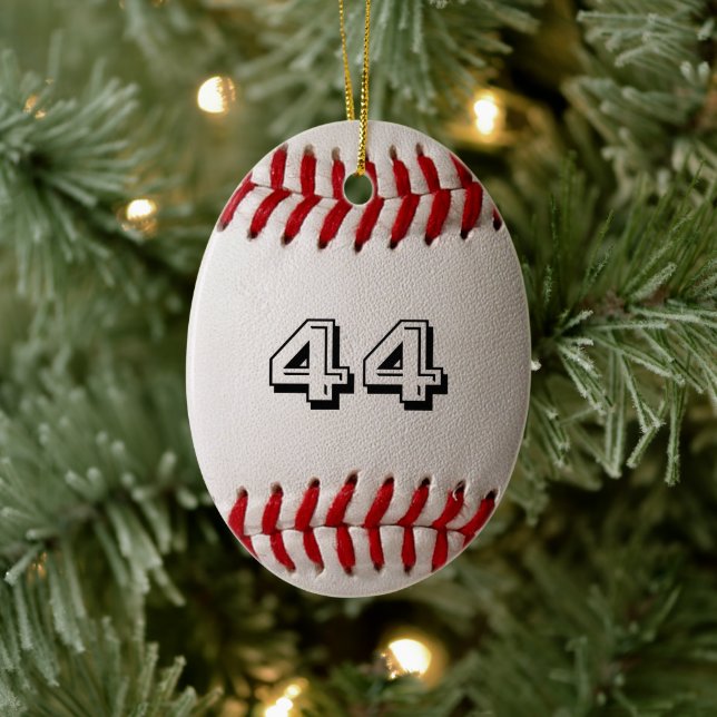 Baseball with Customizable Number Ceramic Ornament (Tree)