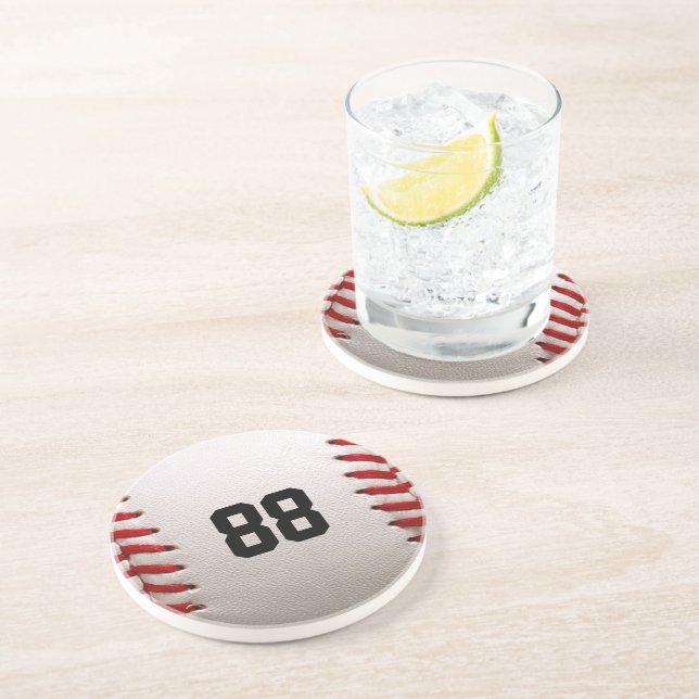 Baseball with Customizable Number Coaster (Side)