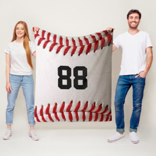 Baseball with Customizable Number Fleece Blanket