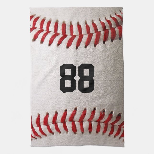 Baseball with Customizable Number Kitchen Towel (Vertical)