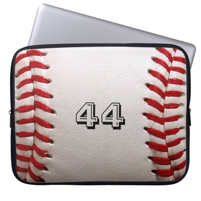 Baseball with customizable number laptop sleeve (Front)