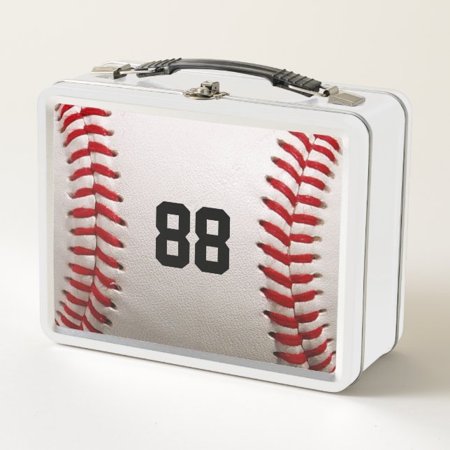 Baseball with Customizable Number Metal Lunch Box (Front)