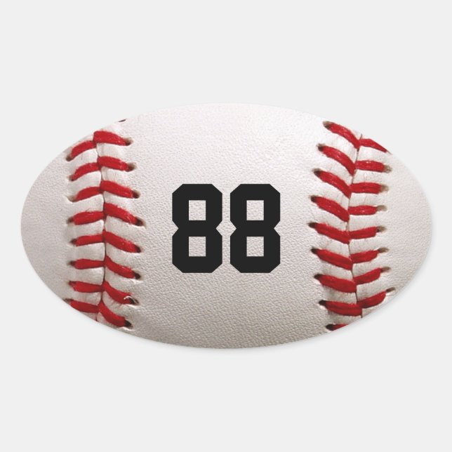 Baseball with Customizable Number Oval Sticker (Front)