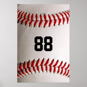 Baseball with Customizable Number Poster