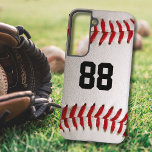 Baseball with Customizable Number Samsung Galaxy Case<br><div class="desc">A macro photograph of a brand new Baseball with red stitching. Perfect gift for the baseball or softball sports fan.</div>