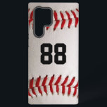 Baseball with Customizable Number Samsung Galaxy Case<br><div class="desc">A macro photograph of a brand new Baseball with red stitching. Perfect gift for the baseball or softball sports fan.</div>