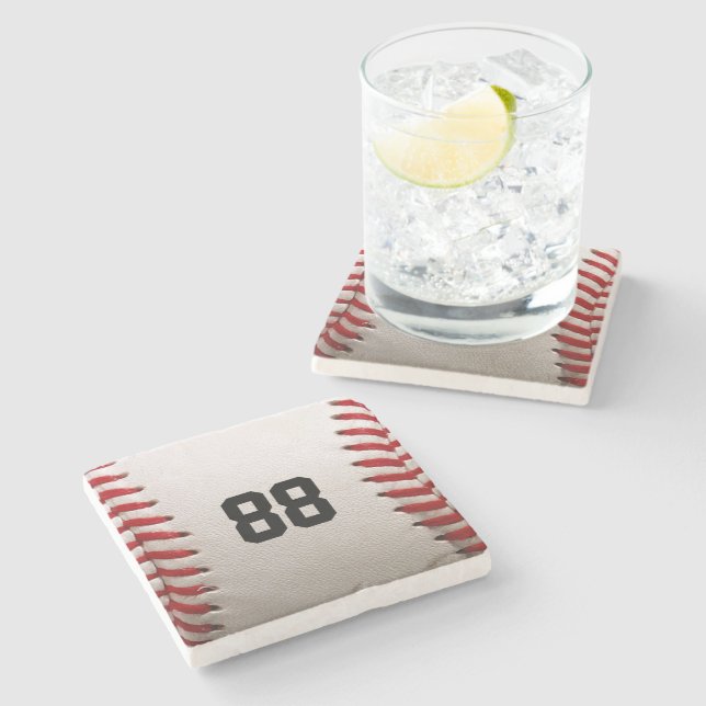 Baseball with Customizable Number Stone Coaster (Side)